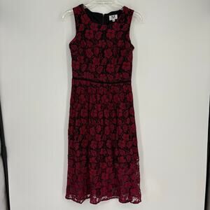 M by Maia Red Lace Overlay Midi Dress Size 4 Whimsygoth Gothic Romantic